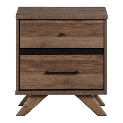 Picture of South Shore Flam 2-Drawer Nightstand, 21-7/8inH x 19-1/2inW x 16-1/2inD, Natural Walnut/Matte Black