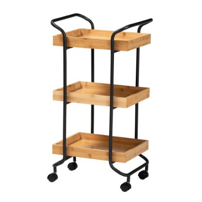 Picture of Baxton Studio Baxter Modern And Contemporary 3-Tier Mobile Kitchen Cart, 32-15/16in x 16-15/16in, Oak Brown/Black