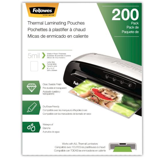 Picture of Fellowes Laminating Pouches, Letter, 5 mil, 11 1/2in x 9in, Clear, Pack Of 200