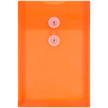 Picture of JAM Paper Open-End Plastic Envelopes, 6 1/4in x 9 1/4in, Button & String Closure, Bright Orange, Pack Of 12