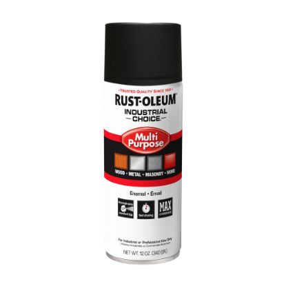 Picture of Rust-Oleum Industrial Choice 1600 System Multi-Purpose Enamel Spray Paint, 12 Oz, Ultra-Flat Black, Case Of 6 Cans