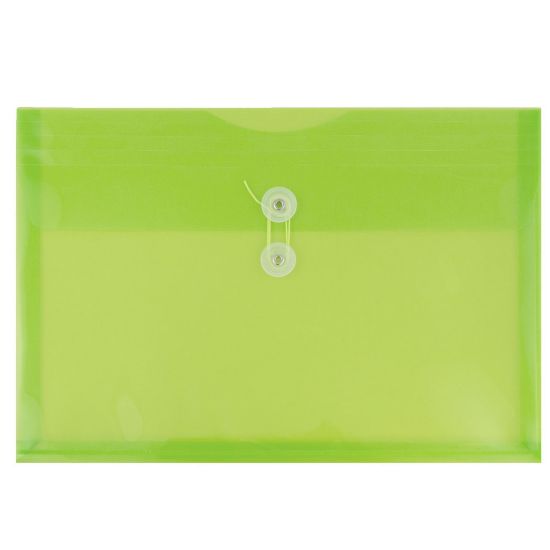 Picture of JAM Paper Booklet Plastic Envelopes, Letter-Size, 9 3/4in x 13in, Button & String Closure, Lime Green, Pack Of 12