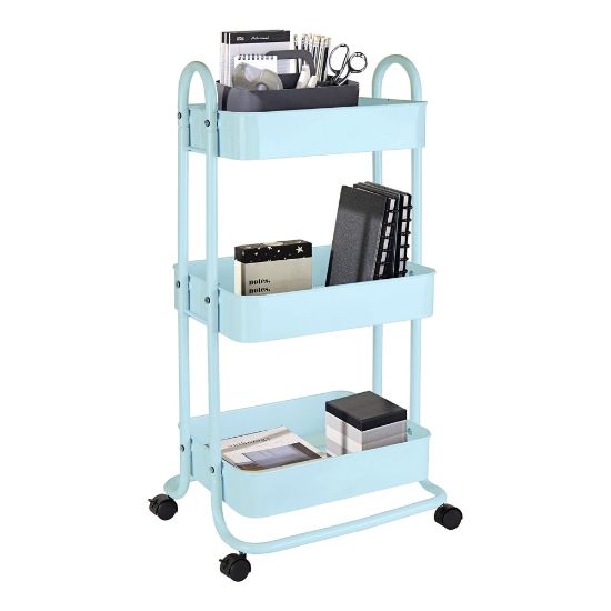 Picture of Realspace Mobile 3-Tier Storage Cart, 35-5/8inH x 17-15/16inW x 14-5/16inD, Light Blue