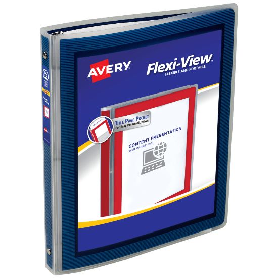 Picture of Avery Flexi-View 3 Ring Binder, 1/2in Round Rings, Navy Blue, 1 Binder