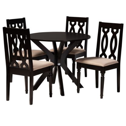 Picture of Baxton Studio Callie 5-Piece Dining Set, 29-15/16inH x 35-7/16inW x 35-7/16inD, Sand/Dark Brown