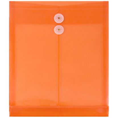 Picture of JAM Paper Open-End Plastic Envelopes, Letter-Size, 9 3/4in x 11 3/4in, Button & String Closure, Orange, Pack Of 12