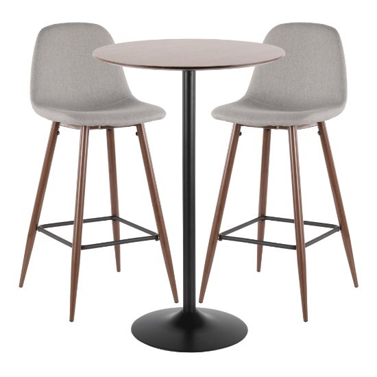 Picture of LumiSource Pebble Mid-Century Modern Table With 2 Chairs, Black/Walnut/Light Gray