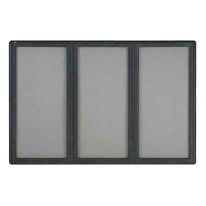 Picture of Quartet Fully Enclosed 3-Door Bulletin Board, 72in x 48in, Aluminum Frame With Graphite Finish