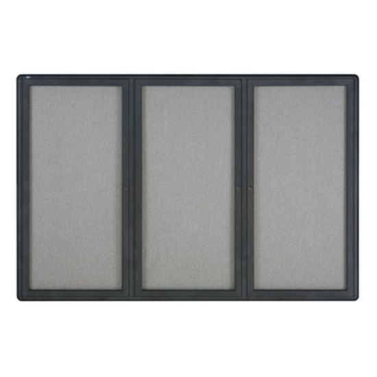 Picture of Quartet Fully Enclosed 3-Door Bulletin Board, 72in x 48in, Aluminum Frame With Graphite Finish