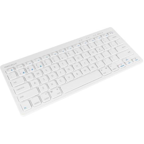 Picture of Macally Quick Switch Bluetooth Keyboard for Three Devices - Wireless Connectivity - Bluetooth - 78 Key On/Off Switch Hot Key(s) - Computer, Tablet, Smartphone - Mac, Android, iOS, Windows - Scissors Keyswitch - Ice White