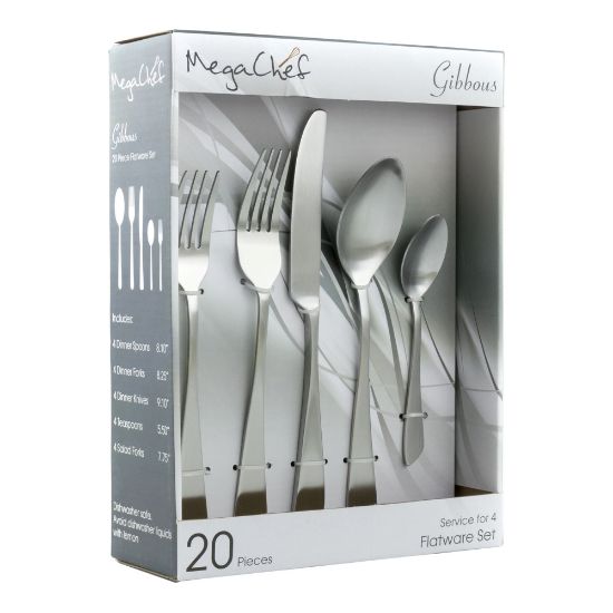 Picture of MegaChef Gibbous Stainless-Steel 20-Piece Flatware Utensil Set, Matte Silver