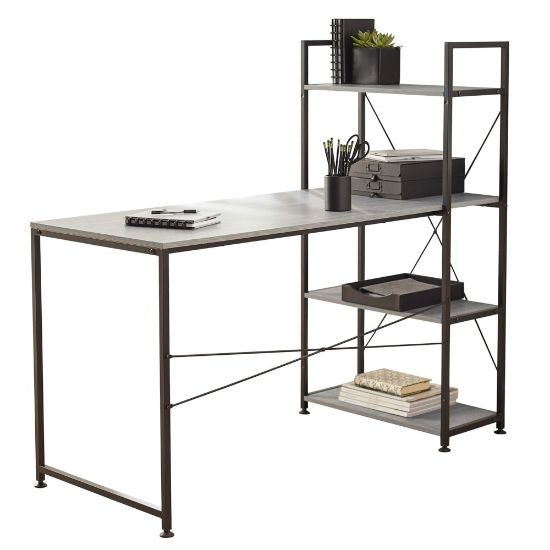 Picture of Realspace Trazer 56inW Computer Desk With Storage Shelves, Gray