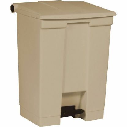 Picture of Rubbermaid Commercial Mobile Step-On Container - Step-on Opening - Overlapping Lid - 18 gal Capacity - Rectangular - Fire-Safe, Mobility, Puncture Resistant, Heavy Duty, Pedal Control - 26.5in Height x 19.8in Width x 16.1in Depth - Plastic - Beige - 1 Eac