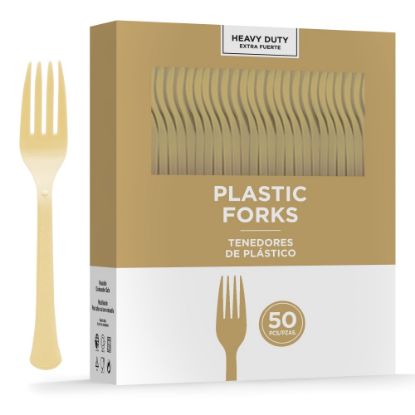 Picture of Amscan 8017 Solid Heavyweight Plastic Forks, Gold, 50 Forks Per Pack, Case Of 3 Packs