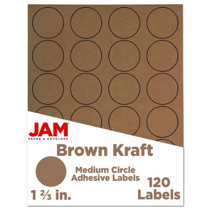 Picture of JAM Paper Circle Label Sticker Seals, 1 2/3in, Brown Kraft, Pack Of 120