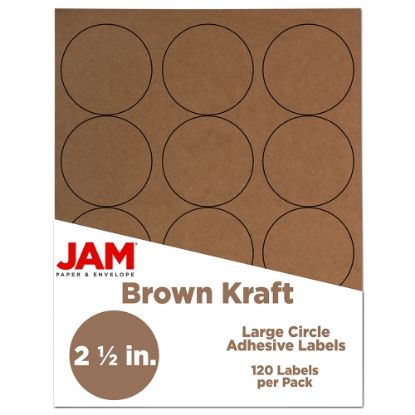 Picture of JAM Paper Circle Label Sticker Seals, 2 1/2in, Brown Kraft, Pack Of 120