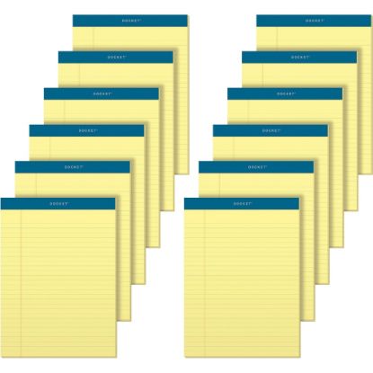 Picture of TOPS Docket Letr-Trim Legal Rule Canary Legal Pads - 50 Sheets - Double Stitched - 0.34in Ruled - 16 lb Basis Weight - 8 1/2in x 11 3/4in - Canary Paper - Marble Green Binding - Perforated, Hard Cover, Resist Bleed-through - 12 / Pack