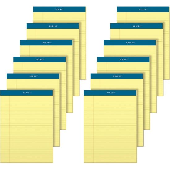 Picture of TOPS Docket Letr-Trim Legal Rule Canary Legal Pads - 50 Sheets - Double Stitched - 0.34in Ruled - 16 lb Basis Weight - 8 1/2in x 11 3/4in - Canary Paper - Marble Green Binding - Perforated, Hard Cover, Resist Bleed-through - 12 / Pack