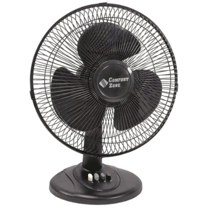 Picture of Comfort Zone 12in Oscillating Table Fan - 12in Diameter - 3 Speed - Oscillating, Adjustable Tilt Head, Quiet - Metal - Black