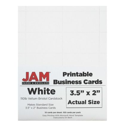 Picture of JAM Paper Printable Business Cards, 3 1/2in x 2in, White, Pack Of 100