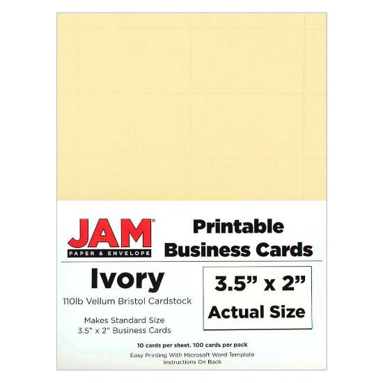 Picture of JAM Paper Printable Business Cards, 3.5in x 2in, Ivory, Pack Of 100