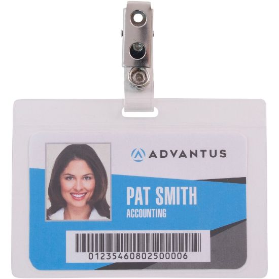 Picture of Advantus Strap Clip Self-laminating Badge Holders - Support 3.50in x 2.25in Media - Horizontal - 4in x 2.9in x - 25 / Pack - Clear