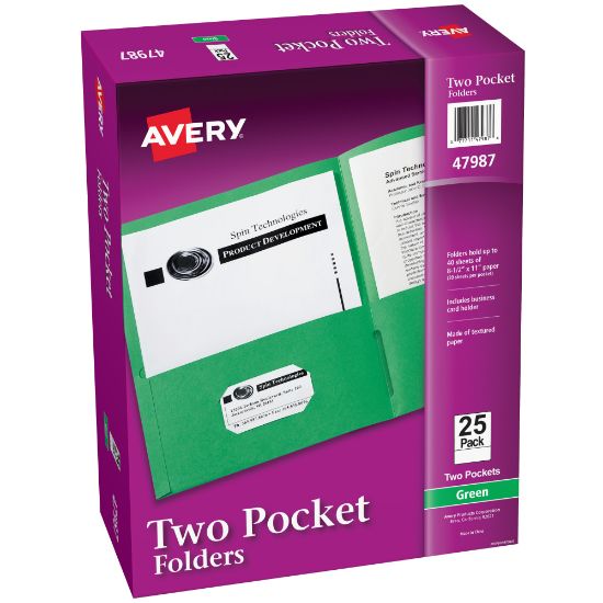 Picture of Avery Two Pocket Folders, 8-1/2in x 11in, Green, Box Of 25