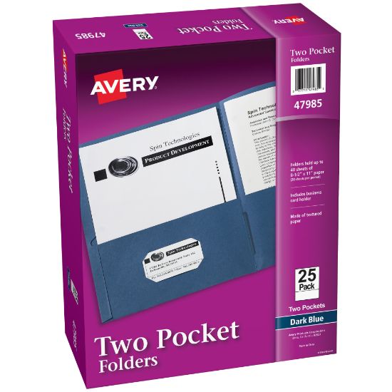 Picture of Avery Two Pocket Folders, 8-1/2in x 11in, Dark Blue, Box Of 25