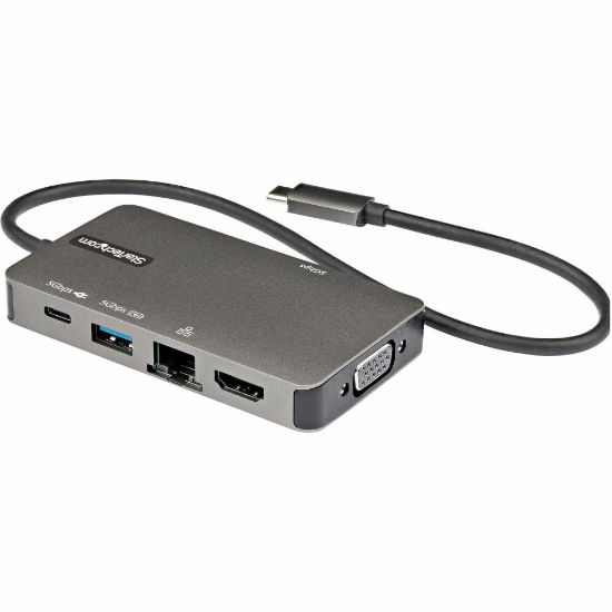 Picture of StarTech.com USB-C Multiport Adapter, USB C to 4K HDMI or VGA, USB Type-C Mini Dock, 100W PD Passthrough, 3x USB 3.0, GbE, 12in Long Cable