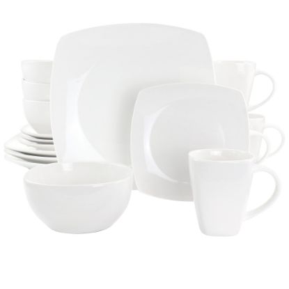 Picture of Gibson Elite Soho Lounge 16-Piece Square Fine Ceramic Dinnerware Set, White