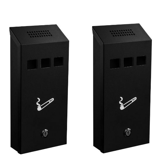 Picture of Alpine Wall-Mounted Cigarette Disposal Towers, 12-1/4inH x 5-1/2inW x 2-5/16inD, Black, Pack Of 2 Towers