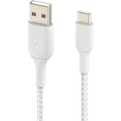 Picture of Belkin BoostCharge Braided USB-C to USB-A Cable (2 meter / 6.6 foot, White) - 6.6 ft USB/USB-C Data Transfer Cable - First End: USB Type A - Second End: USB Type C - White - 1