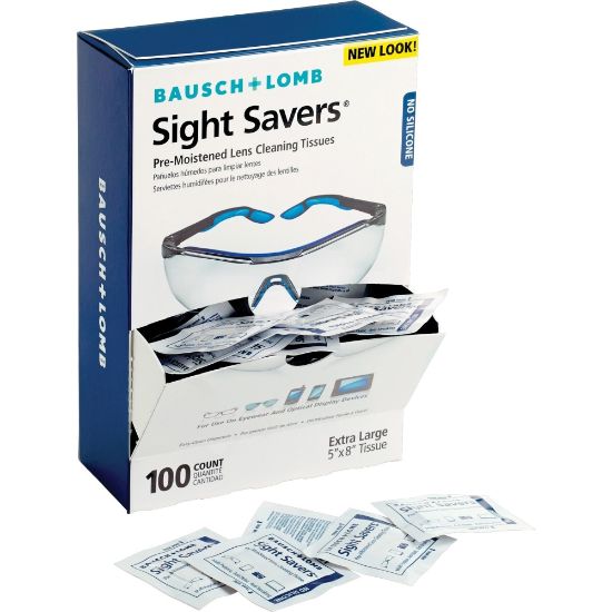 Picture of Bausch & Lomb Sight Savers Lens Cleaning Tissues - For Reading Glasses, Eyeglasses, Monitor, Camera Lens - Anti-fog, Anti-static, Pre-moistened, Silicone-free, Individually Wrapped - 100 / Box - 1000 / Carton - Multi