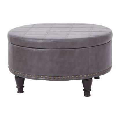 Picture of Office Star Augusta Bonded Leather Round Storage Ottoman, Pewter