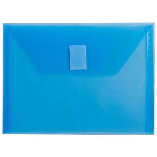 Picture of JAM Paper Plastic Booklet Envelopes With Hook-And-Loop Fastener, 5 1/2in x 7 1/2in, Gummed Seal, Blue, Pack Of 12