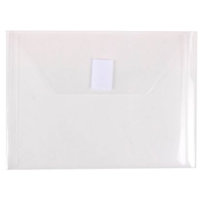 Picture of JAM Paper Plastic Booklet Envelopes With Hook-And-Loop Fastener, 5 1/2in x 7 1/2in, Gummed Seal, Clear, Pack Of 12