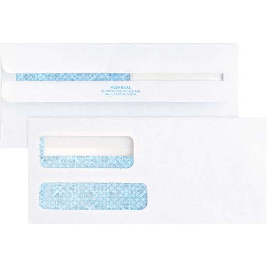 Picture of Business Source No. 9 Double Window Invoice Envelopes - Double Window - #9 - 8 7/8in Width x 3 7/8in Length - 24 lb - Self-sealing - 500 / Box - White