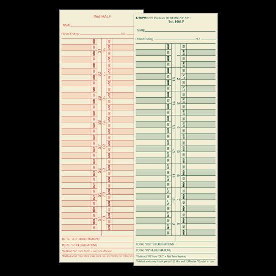 Picture of TOPS Time Cards (Replaces Original Cards 10-100372 & CH131), Numbered Days, 2-Sided, Semi-Monthly Format, 10 1/2in x 3 1/2in, Box Of 500