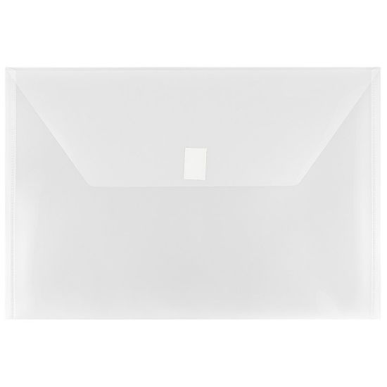 Picture of JAM Paper Plastic Booklet Envelopes, Legal Size, 9 3/4in x 14 1/2in, Hook & Loop Closure, Clear, Pack Of 12