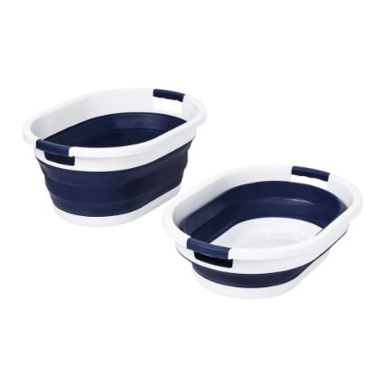 Picture of Honey-Can-Do Collapsible Laundry Baskets, 10-13/16inH x 17-3/4inW x 24inD, Navy Blue/White, Set Of 2 Baskets