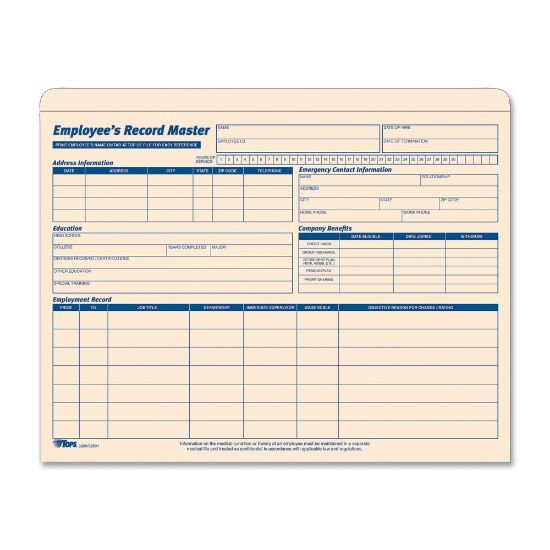 Picture of TOPS Employee Record Master File Jackets, 11 3/4in x 9 1/2in, Manila, Pack Of 15