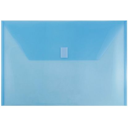 Picture of JAM Paper Plastic Booklet Envelopes, Legal Size, 9 3/4in x 14 1/2in, Hook & Loop Closure, Blue, Pack Of 12