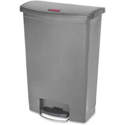 Picture of Rubbermaid Commercial Slim Jim Step-On Container - Step-on Opening - Hinged Lid - 24 gal Capacity - Pedal Control, Easy to Clean, Wheels - 32.5in Height x 13.9in Width - Resin - Gray - 1 Each