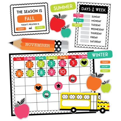 Picture of Schoolgirl Style Black, White & Stylish Brights Calendar Bulletin Board Set, Set Of 89 Pieces