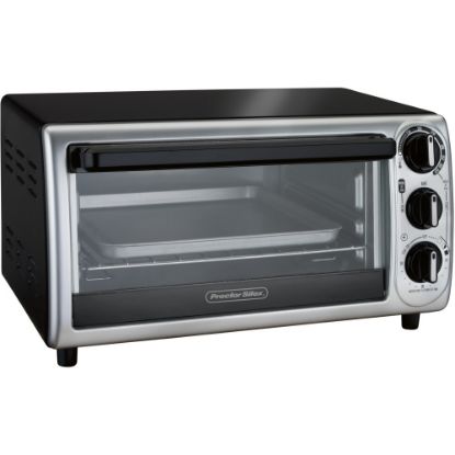 Picture of Proctor Silex 4 Slice Modern Toaster Oven - Toast, Pizza, Bake, Broil - Black, Silver