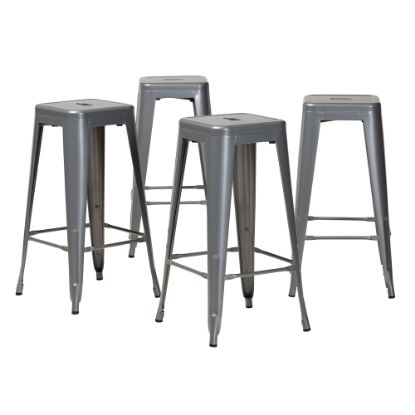 Picture of Baxton Studio Horton 4-Piece Stackable Bar Stool Set, Gray