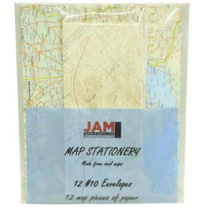 Picture of JAM Paper Map Stationery Set, Set Of 12 Envelopes And 12 Sheets