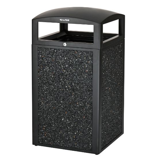 Picture of Alpine Industries Steel All-Weather Stone Panel Outdoor Commercial Trash Can With Lid, 40 Gallons, Gray