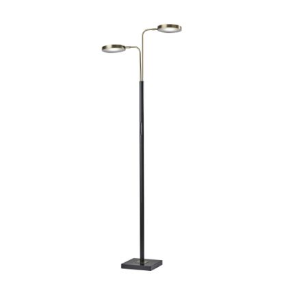 Picture of Adesso Rowan 2-Light LED Floor Lamp, 71inH, Antique Brass Shade/Black Base