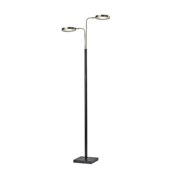 Picture of Adesso Rowan 2-Light LED Floor Lamp, 71inH, Antique Brass Shade/Black Base